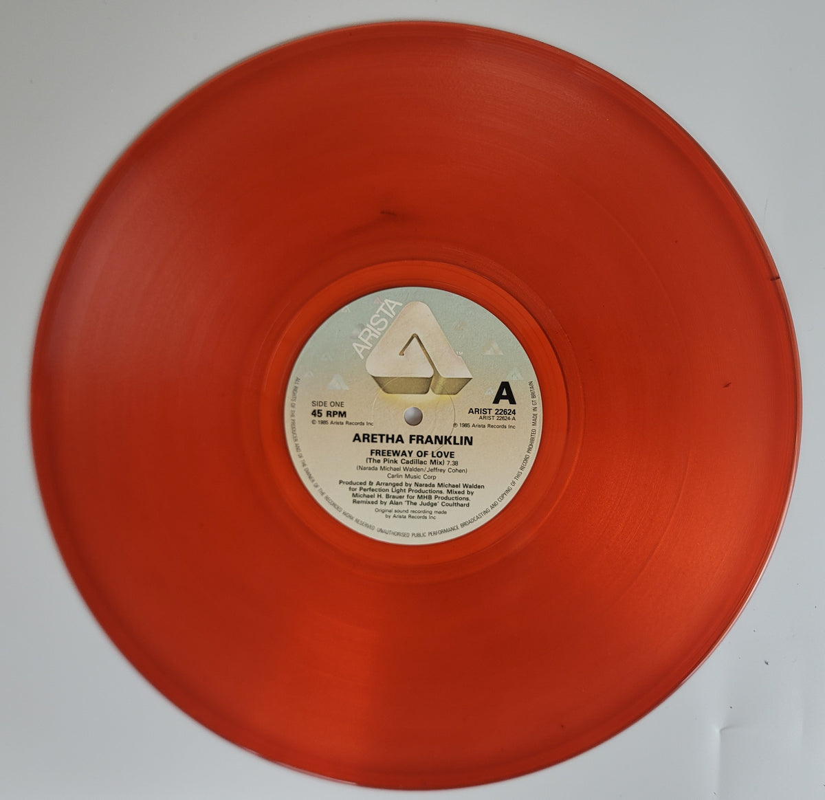 Aretha Franklin Freeway Of Love 12" Pink Vinyl 45 RPM 1986 UK Arista 22624 VG+