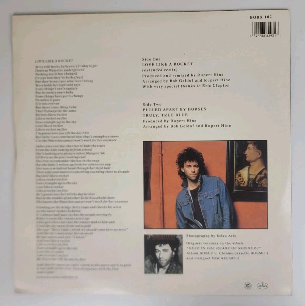 BOB GELDOF Love Like A Rocket 12" Vinyl Single 45 RPM UK 1987 Mercury NM/VG+