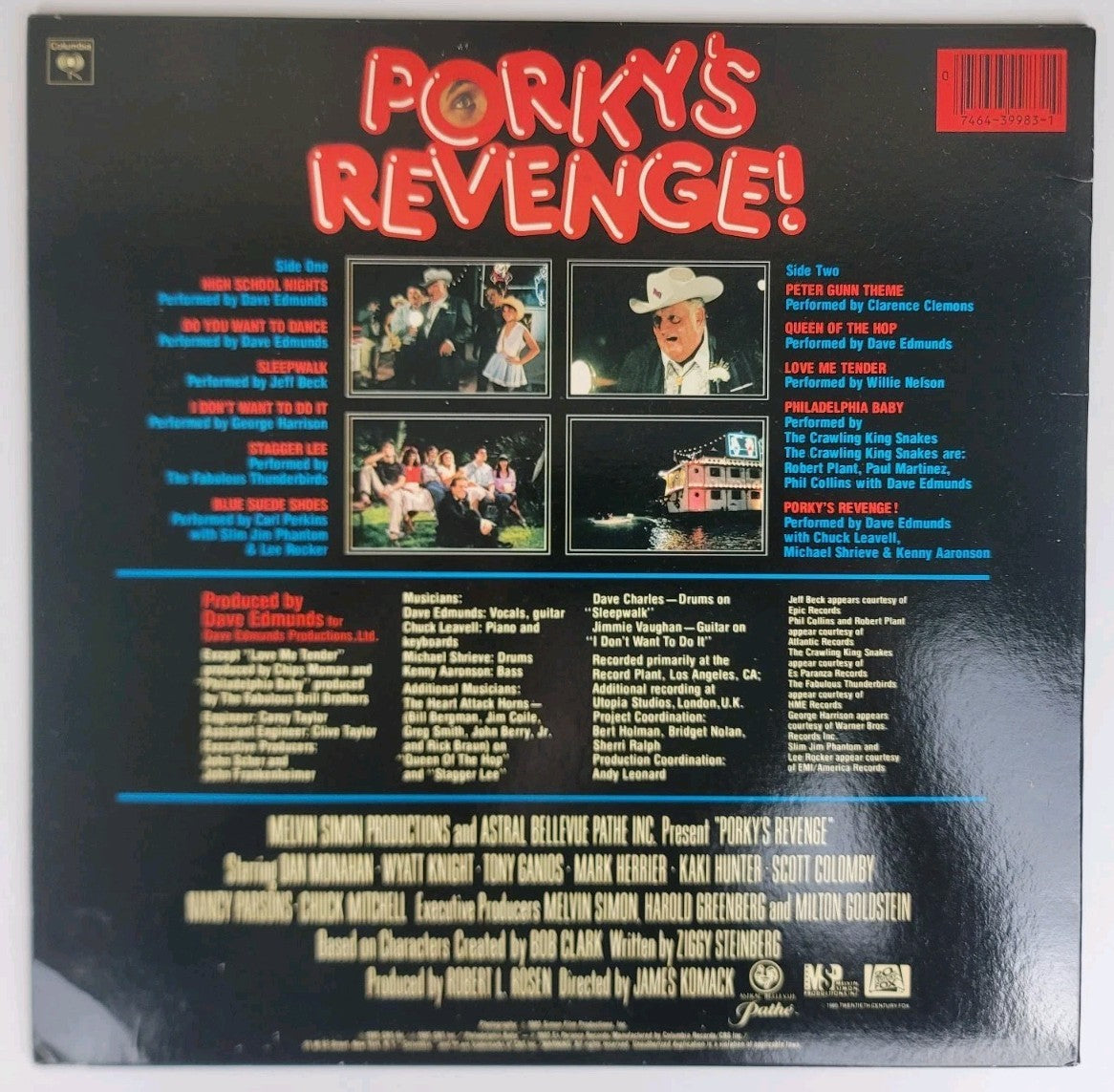 Porky's Revenge LP Soundtrack 1985 Columbia George Harrison Jeff Beck Wally NM/NM
