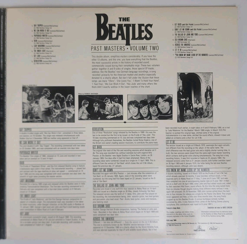 Beatles Past Masters Vol 1 & 2 2LP 1988 US Capitol Wally Traugott Specialty NM/NM