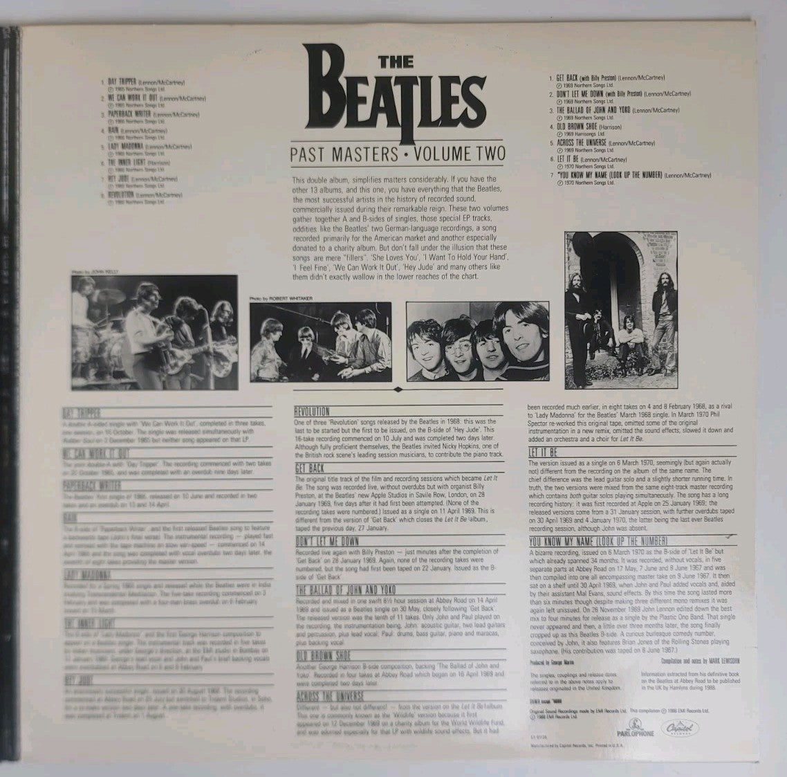 Beatles Past Masters Vol 1 & 2 2LP 1988 US Capitol Wally Traugott Specialty NM/NM