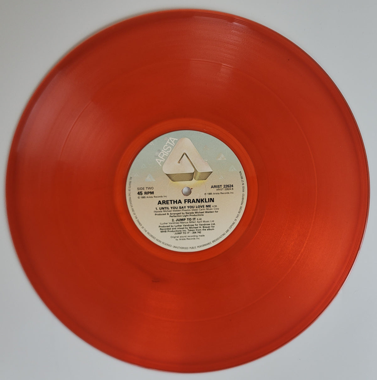 Aretha Franklin Freeway Of Love 12" Pink Vinyl 45 RPM 1986 UK Arista 22624 VG+