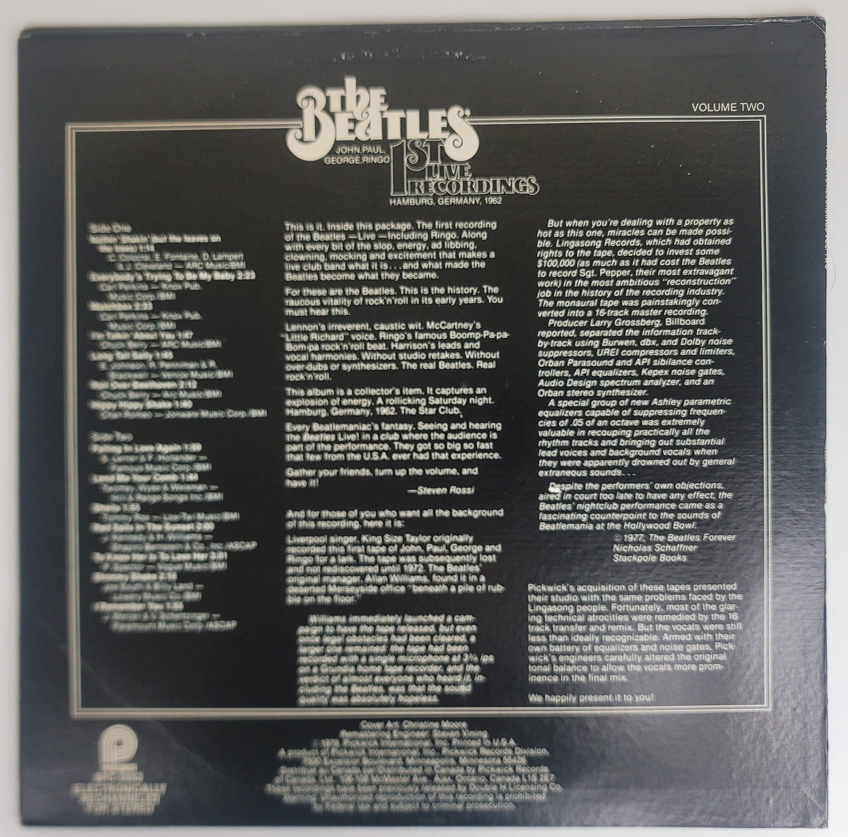 Beatles 1st Live Recordings Vol 2 LP 1979 Pickwick Keel Pressing Hamburg NM/VG