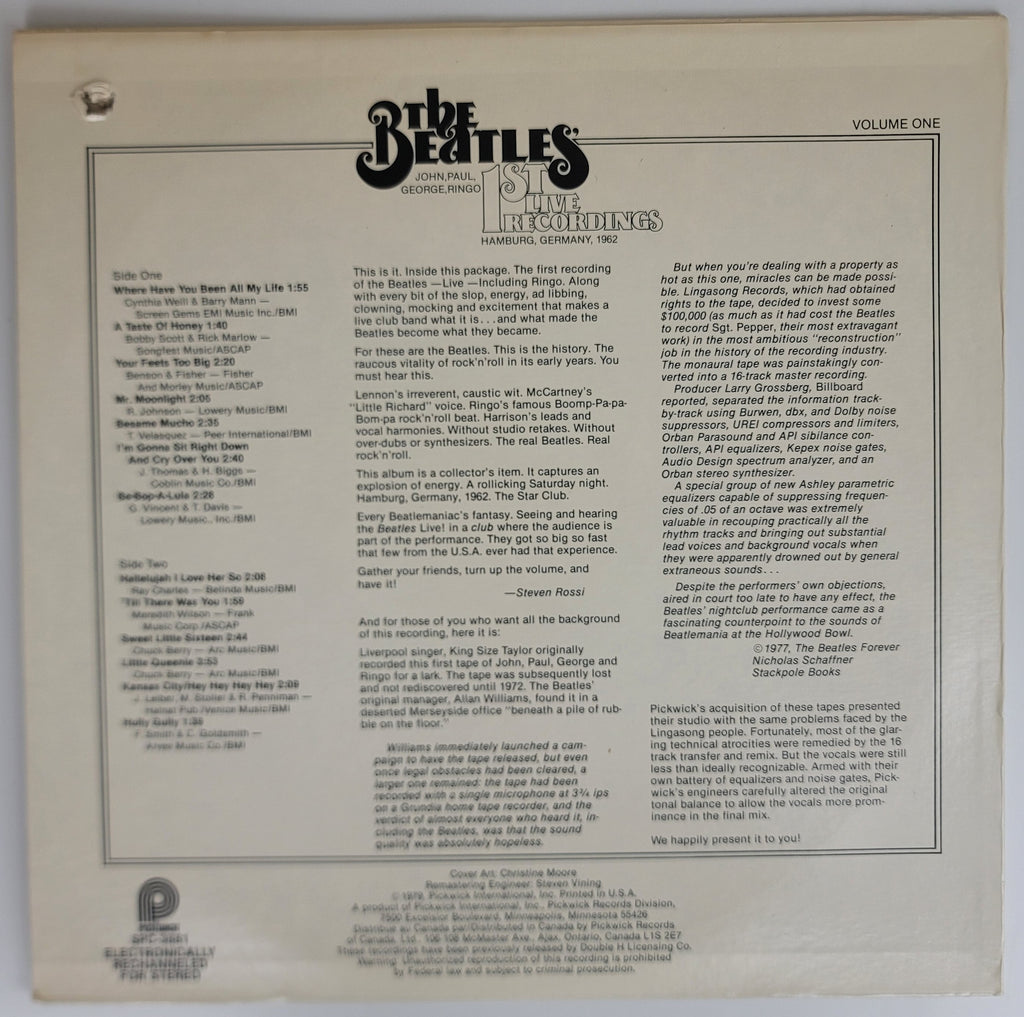 Beatles 1st Live Recordings Vol 1 LP Pickwick Hauppauge Star-Club Hamburg VG+/VG